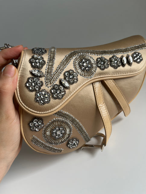 Dior Saddle Mini Silk beige with crystals embellishment