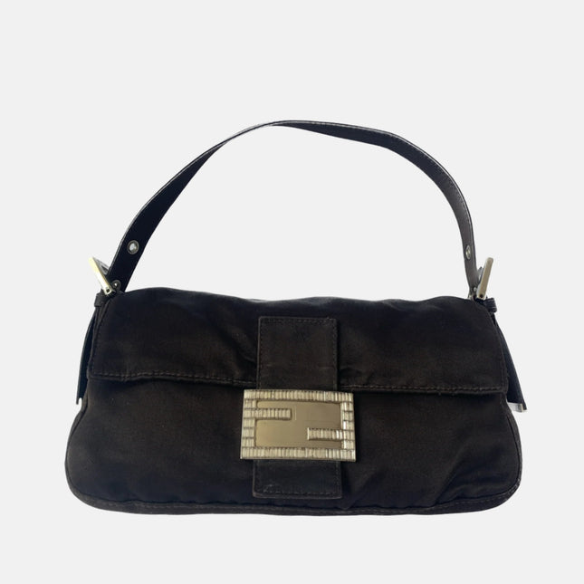 FENDI Baguette Black Silk with Crystal Buckle-Luxbags