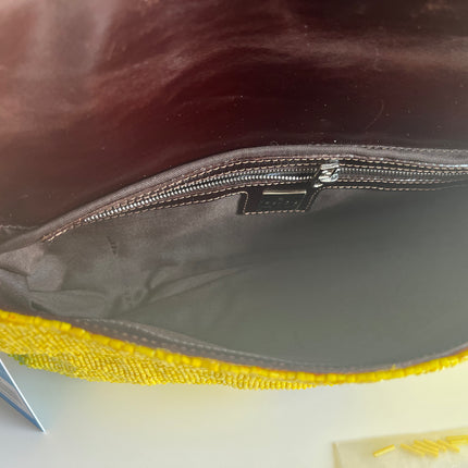 Fendi baguette yellow glitter beads shoulder bag interior