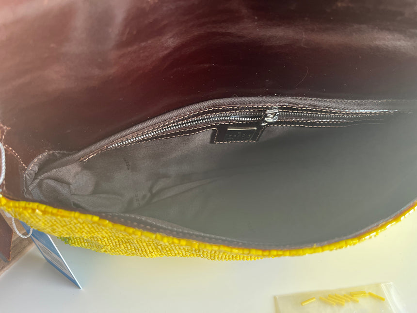 Fendi baguette yellow glitter beads shoulder bag interior