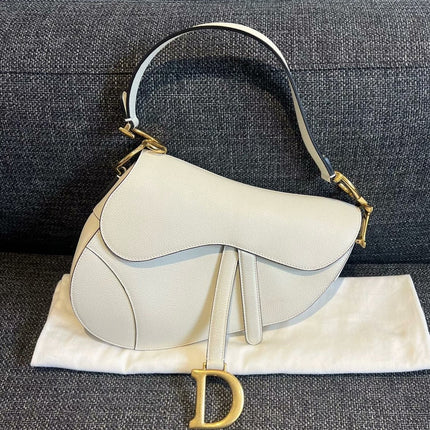Sold Dior Saddle White Medium Grained Leather Handbag like new