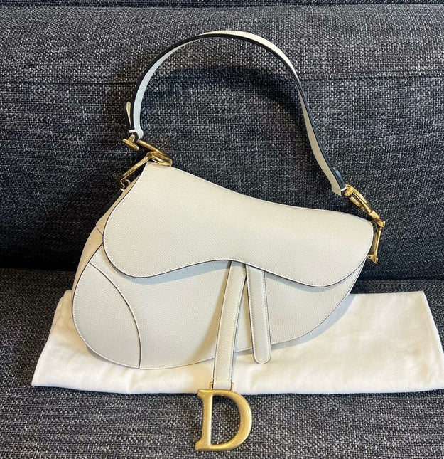 Sold Dior Saddle White Medium Grained Leather Handbag like new