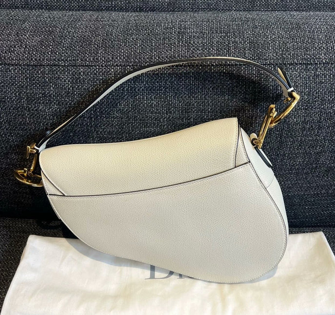 Sold Dior Saddle White Medium Grained Leather Handbag like new