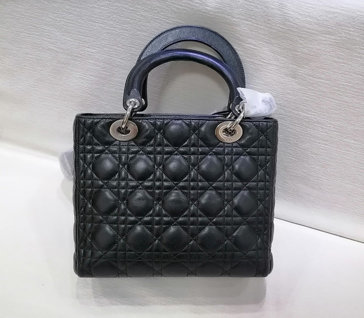 Sold Lady Dior Medium Black Cannage Lambskin Leather