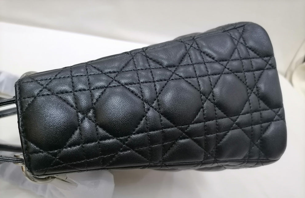 Sold Lady Dior Medium Black Cannage Lambskin Leather