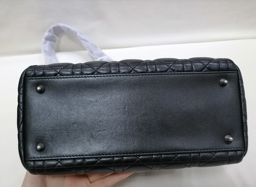 Sold Lady Dior Medium Black Cannage Lambskin Leather