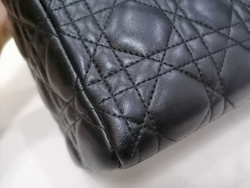 Sold Lady Dior Medium Black Cannage Lambskin Leather