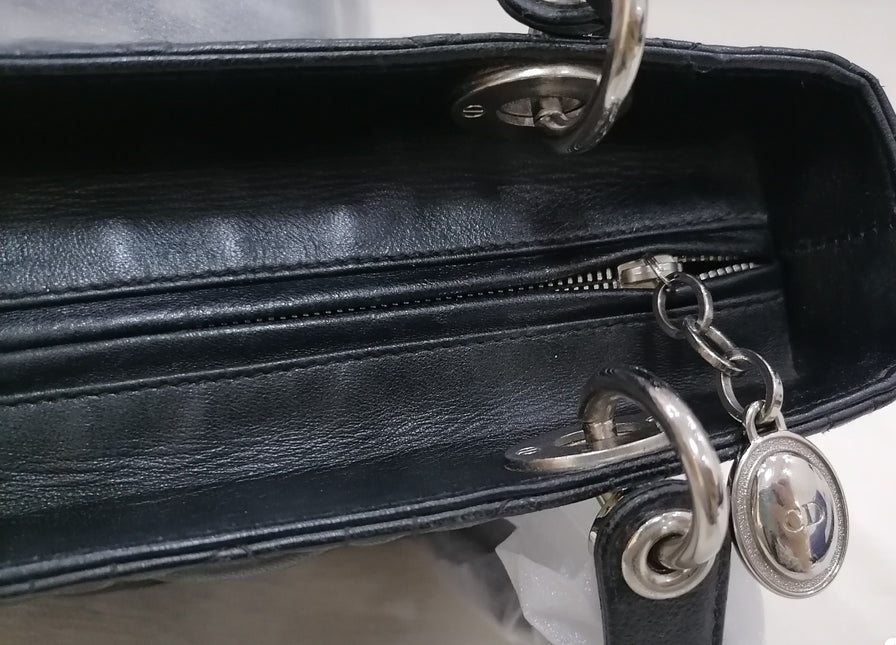 Sold Lady Dior Medium Black Cannage Lambskin Leather