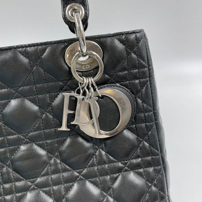 Sold Lady Dior Medium Black Cannage Lambskin Leather