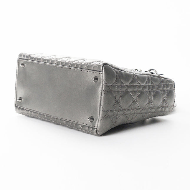 Sold Lady Dior Medium Calfskin Leather Gunmetal Silver Grey