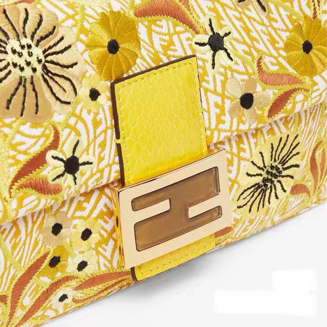 Sold Fendi Baguette 1997 in Yellow FF vertigo Jacquard with embroidery