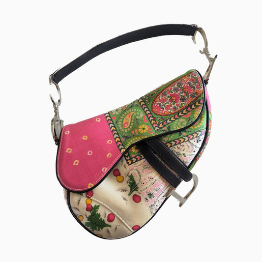 Sold Super rare Dior Saddle Medium multicolor silk handbag-Luxbags