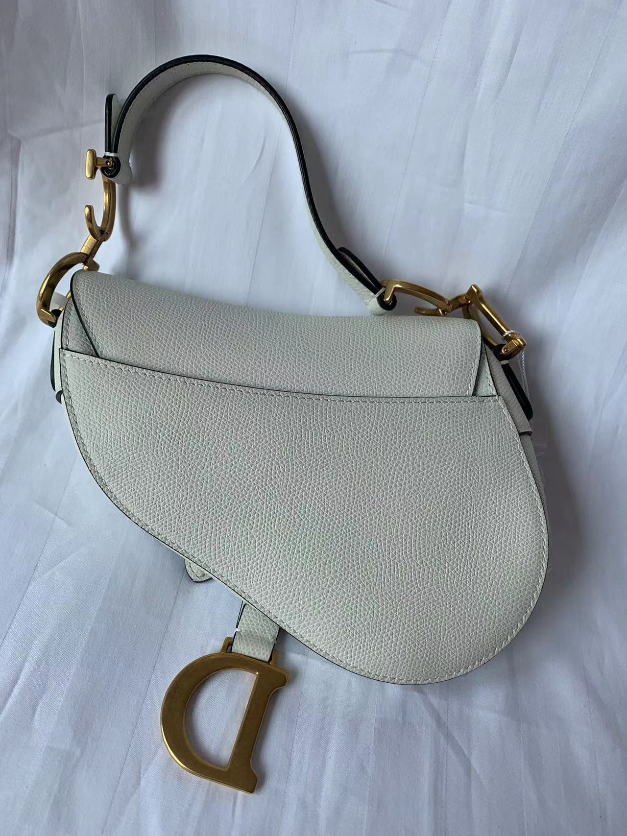 Dior Saddle Bag White Grain Leather Mini Size with Strap