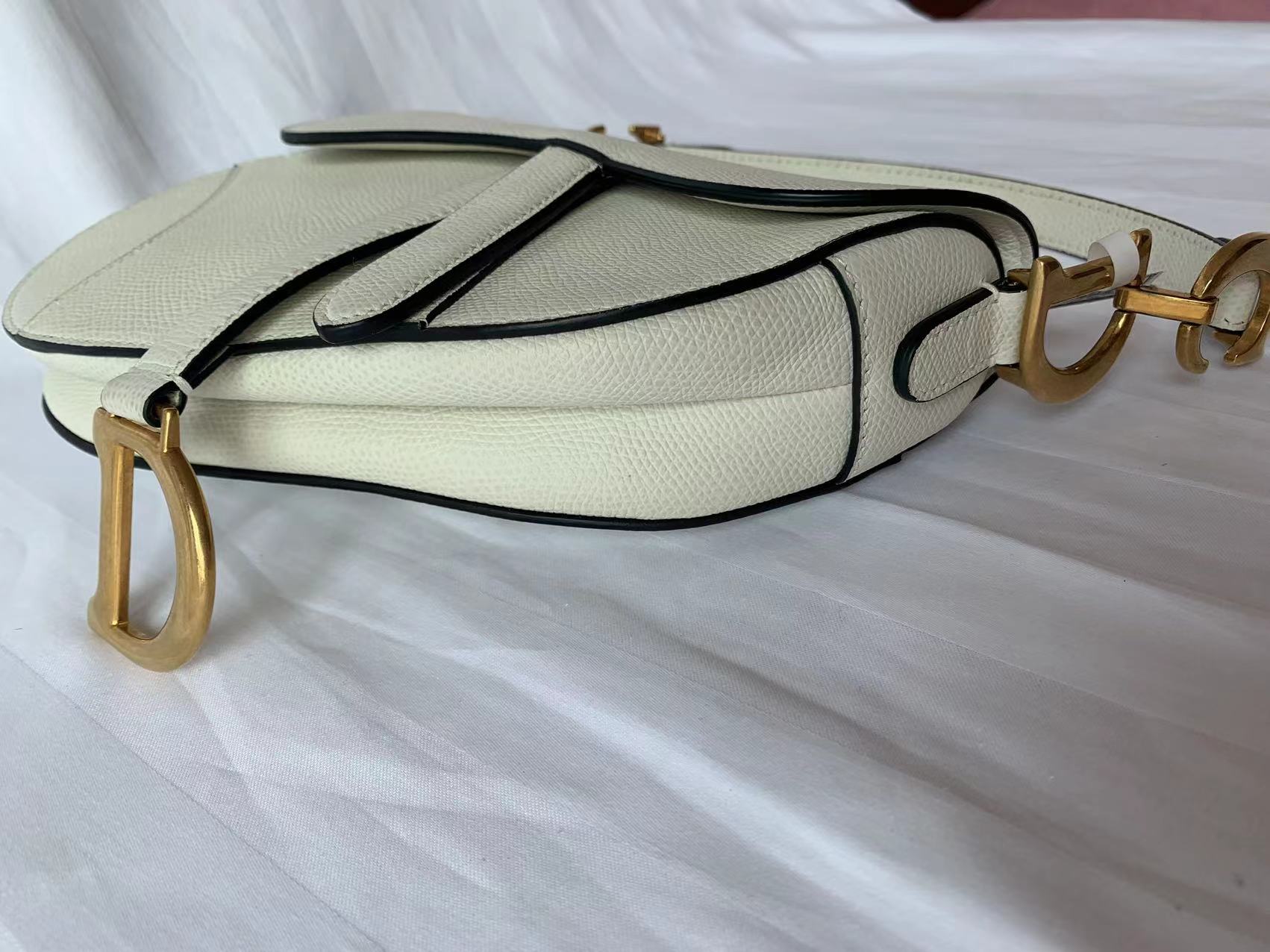 CHRISTIAN DIOR Grained Calfskin Mini Saddle Bag With Strap White 1295410