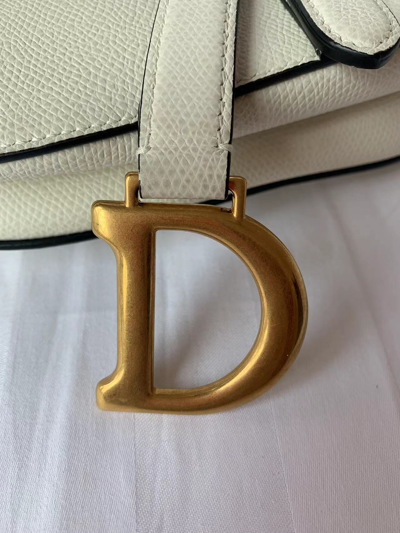 Dior Saddle bag white grain leather mini antiqued hardware