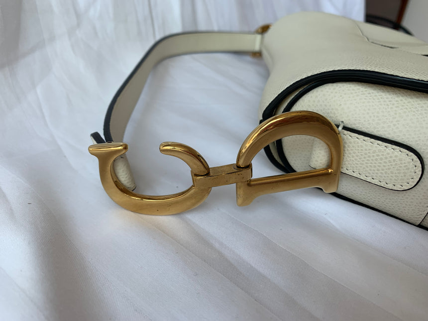 Sold Dior Saddle White Medium Grained Leather Handbag like new
